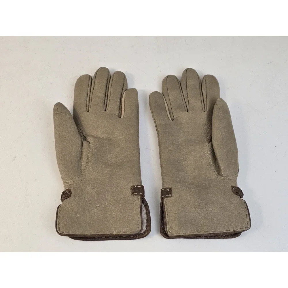 Vintage Van‎ Raalte Brown Vegan Leather Ladies Medium Gloves Sherpa Lining
